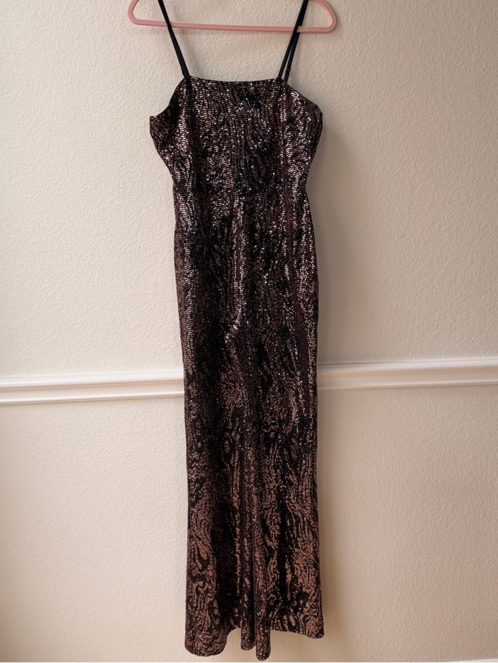 Bebe Sequin Maxi‎ Jumpsuit Black Bronze Bodycon Slip Glam Party Y2K Clubwear